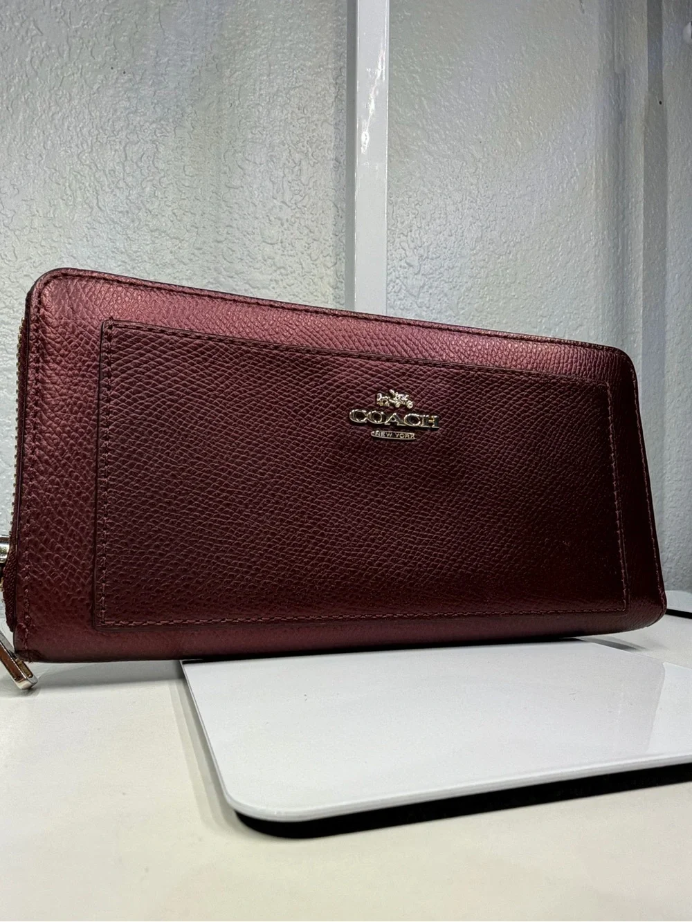 NWOT COACH METALLIC WINE LONG ACCORDION WALLET
